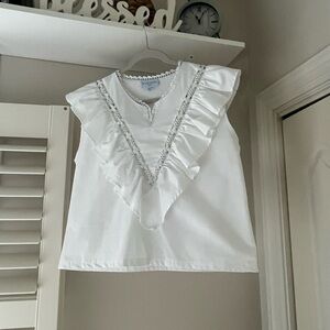 Mi Golondrina White Lace Trim Blouse